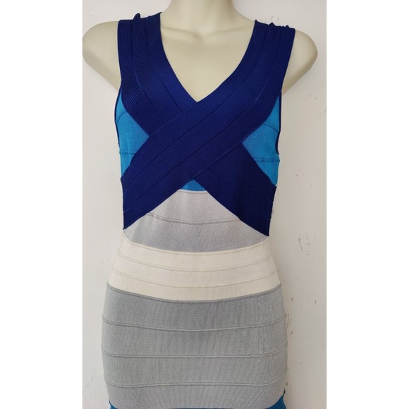 Vintage Venus Sleeveless Horizontal Striped Sweater Dress Blue Gray SZ SM - Picture 2 of 8